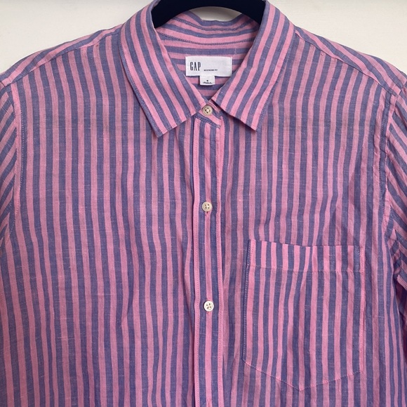 Gap Linen button down Boyfriend Fit oversized small striped long sleeved shirt! - Picture 5 of 11